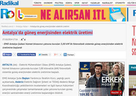 Antalya'da güneş enerjisinden elektrik üretimi